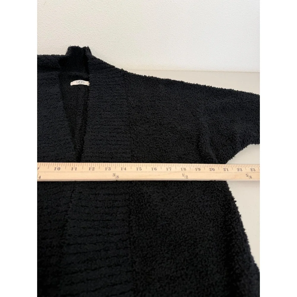 UGG Fremont Fluffy Cardigan Women XS Black Open Front Fuzzy Knit Sweater 1098870